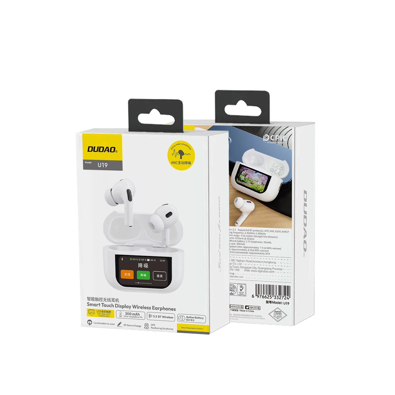 Dudao U19 in-ear TWS Wireless Bluetooth 5.3 Headphones With LED Display - White Dudao U19 in-ear TWS Wireless Bluetooth 5.3 Headphones With LED Display - White